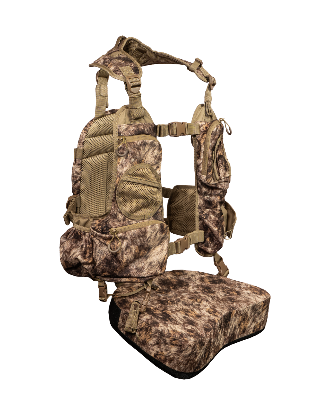 ASIO Gear Limited Edition RAPX camo turkey hunting vest – angled view highlighting breathable back panel and adjustable straps
