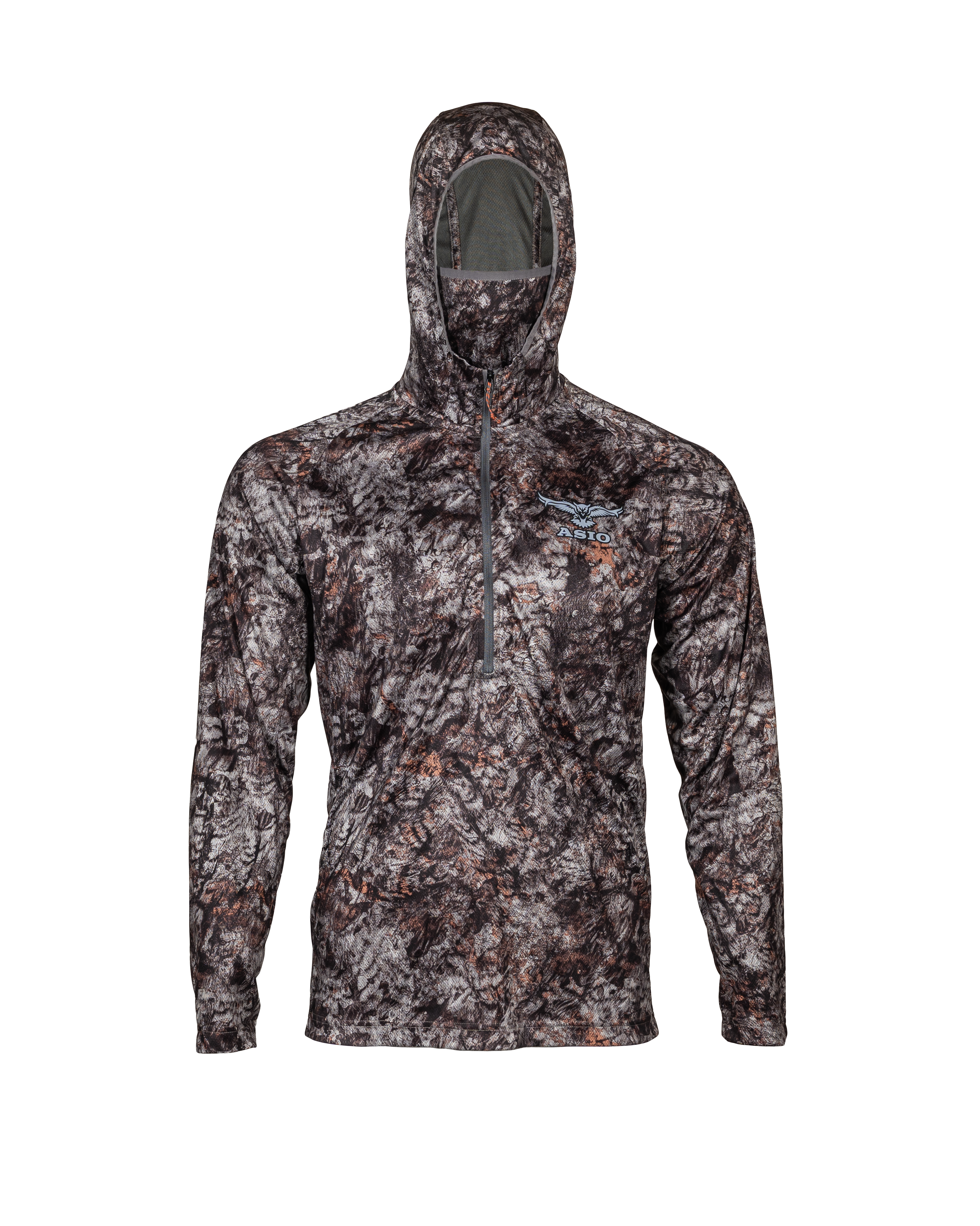 Front view of the ASIO Lightweight Hoodie in Raptor Camo