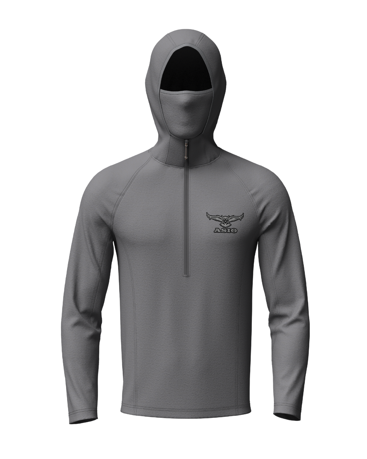 ASIO Gear lightweight solid grey hoodie with face mask and chest zipper for breathable concealment and active layering