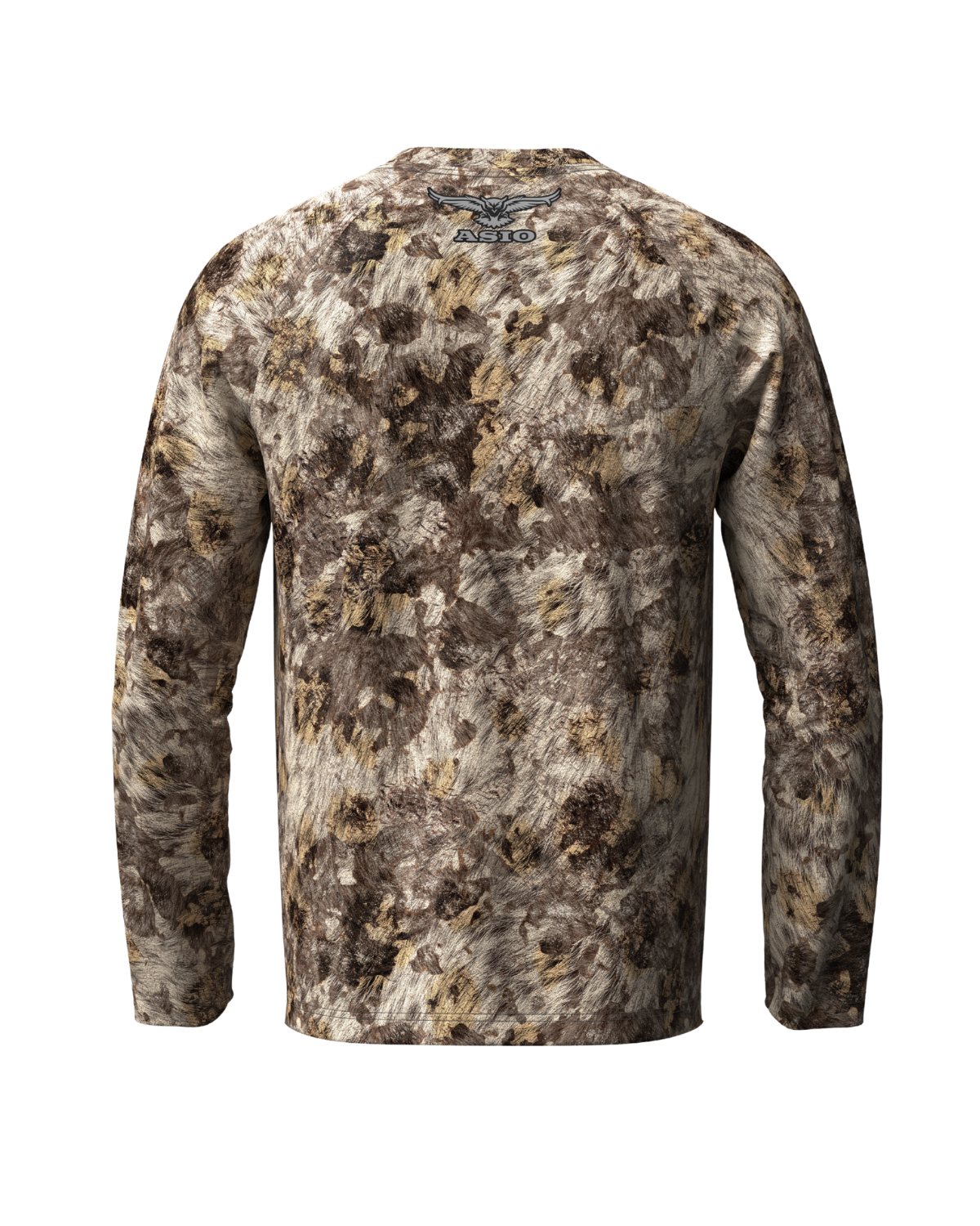 Back view of ASIO Gear lightweight RAPX camo performance shirt for all-terrain bowhunting concealment