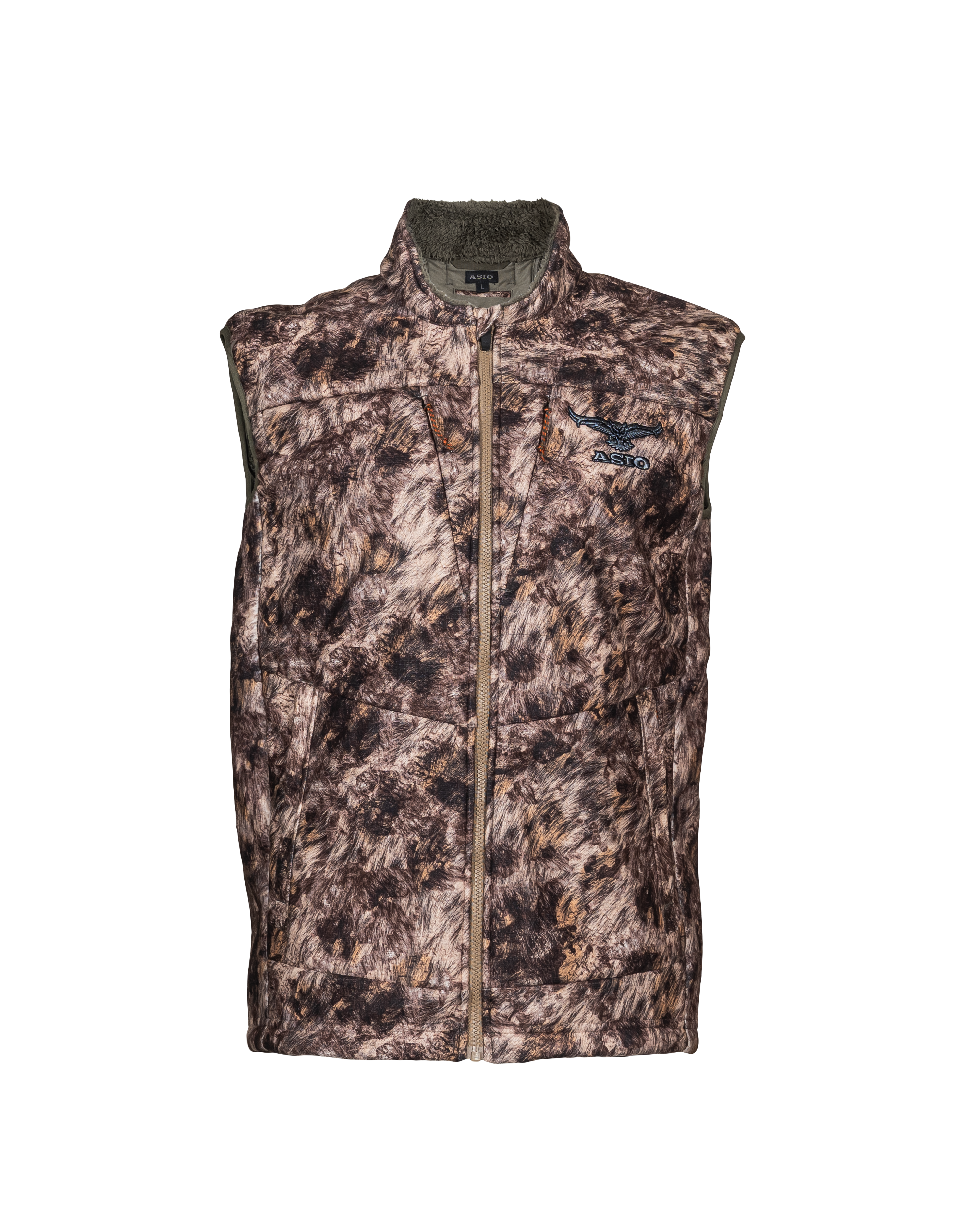 Front view of the ASIO Midweight Core Warmth Vest in RAPX Camo