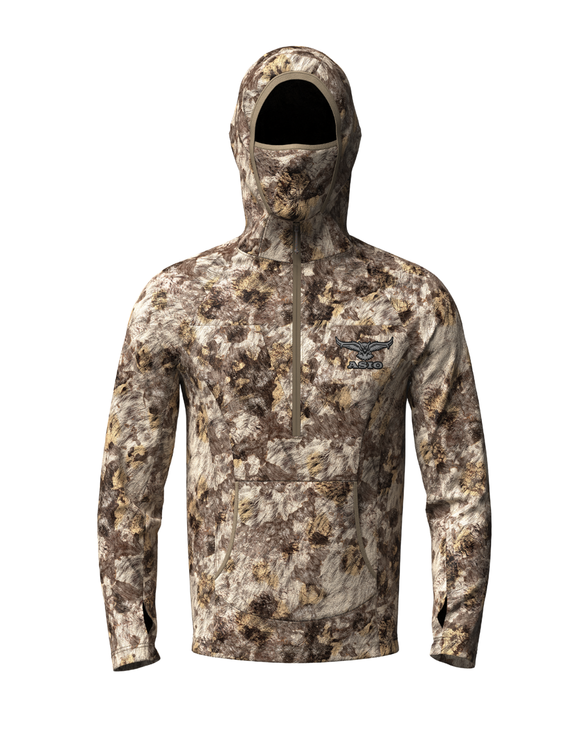 ASIO Gear Midweight Hoodie in RAPX Camo – active terrain concealment, front product view.