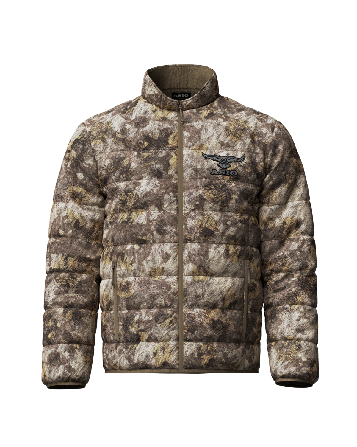 asio gear insanely quiet midweight puffy jacket in rapx camo for layering during whitetail bow hunts