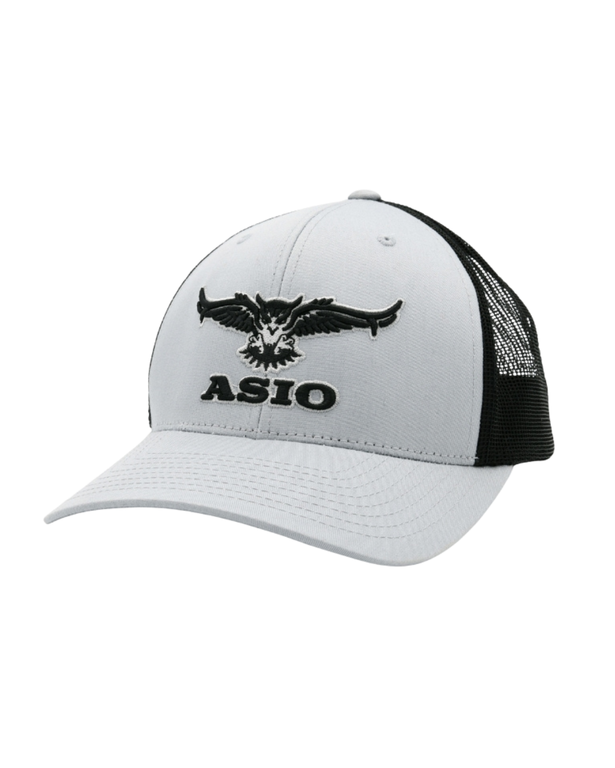 ASIO Gear solid grey trucker hat with mesh back and structured crown, built for everyday wear from hunt camp to town