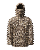 asio gear 3d leafy hooded ghillie jacket with built in facemask in rapx camo. 3d appearance offers the ultimate concealment with breathable mesh fabrics.