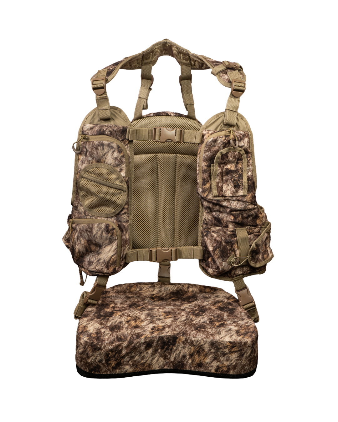 ASIO Gear Limited Edition Turkey Vest in RAPX camo – front view with padded seat cushion and multi-pocket storage system