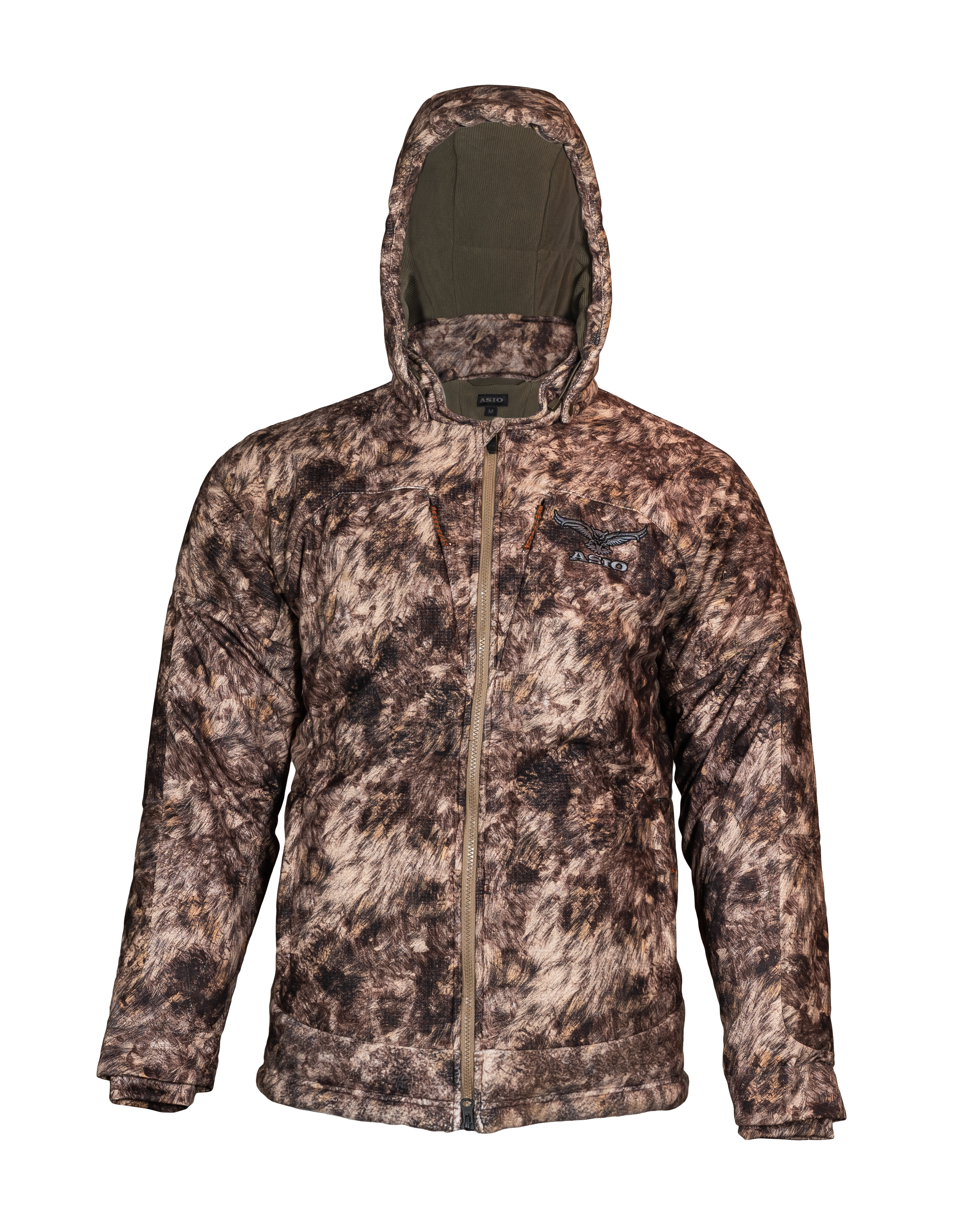 Front view of the ASIO Heavyweight Hooded Jacket in RAPX Camo