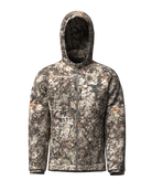 Heavyweight hooded hunting jacket in ASIO RAPTOR camo designed for cold weather and late-season bowhunting