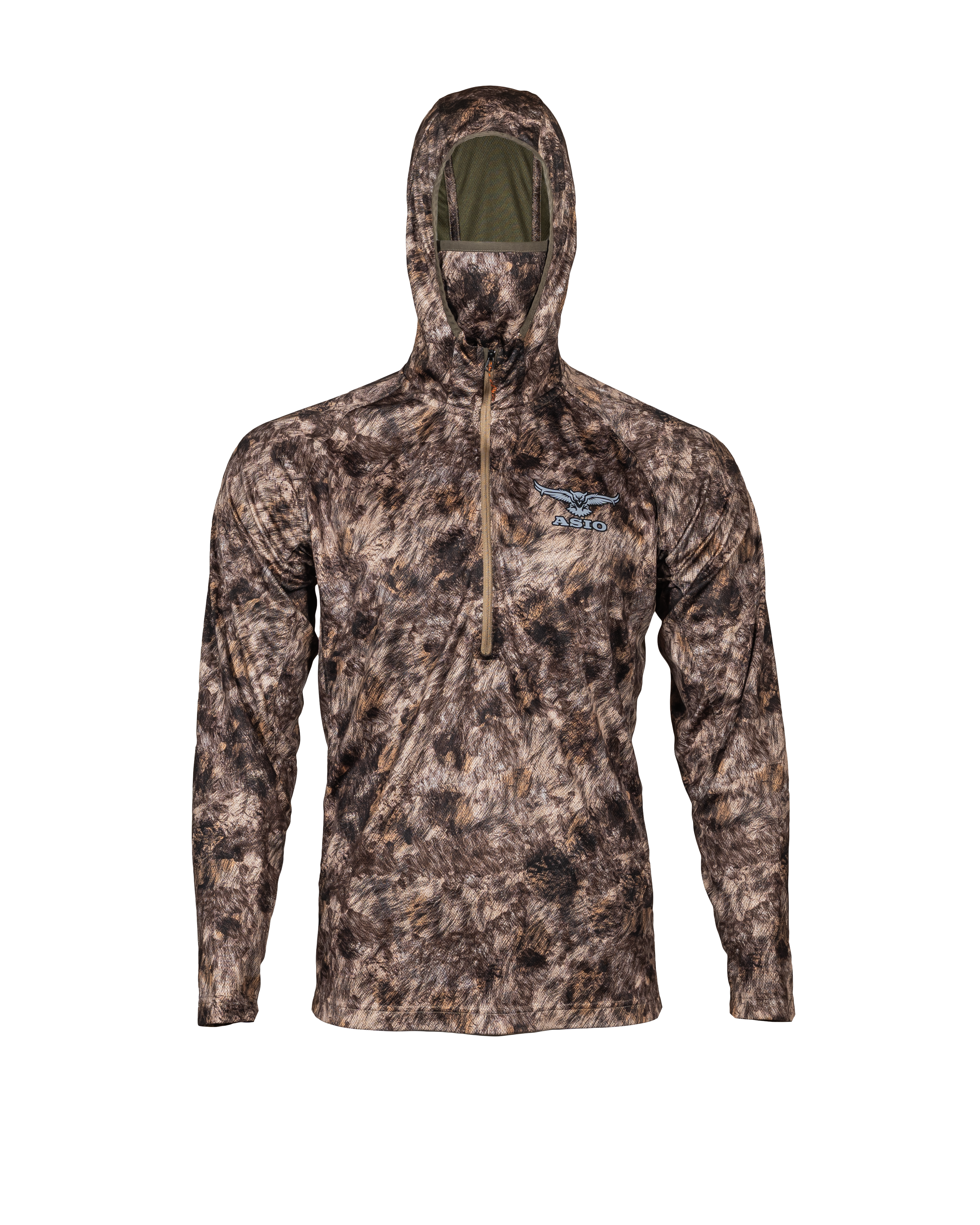 Front view of the ASIO Lightweight Hoodie in RAPX Camo