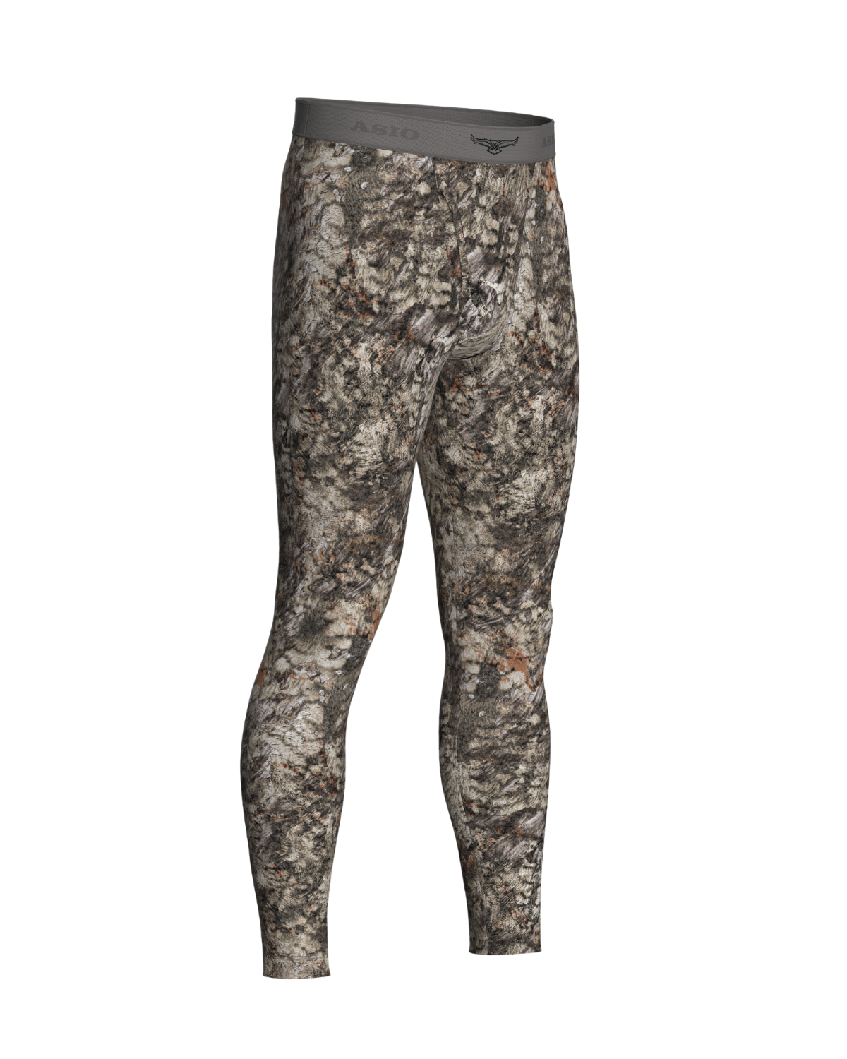 asio gear midweight baselayer bottom in raptor camo ideal for laying underneath early to mid season hunting gear. merino wool and synthetic blend for ultimate warmth and moisure wicking ability