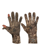 ASIO Gear lightweight stretch bowhunting glove in RAPX camo – breathable early season hunting glove with exposed thumb and forefinger tips, silicone grip palm, and precision fit for enhanced feel, dexterity, and stealth in warm weather treestand or ground setups.