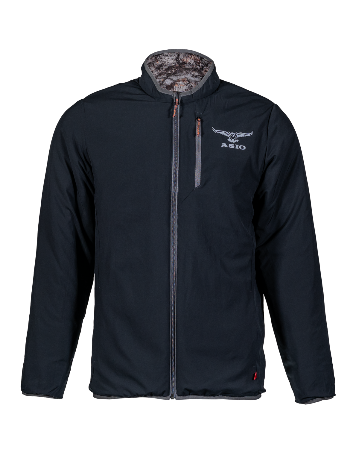Front view of the Midweight Puffy Jacket reversed to its solid black side
