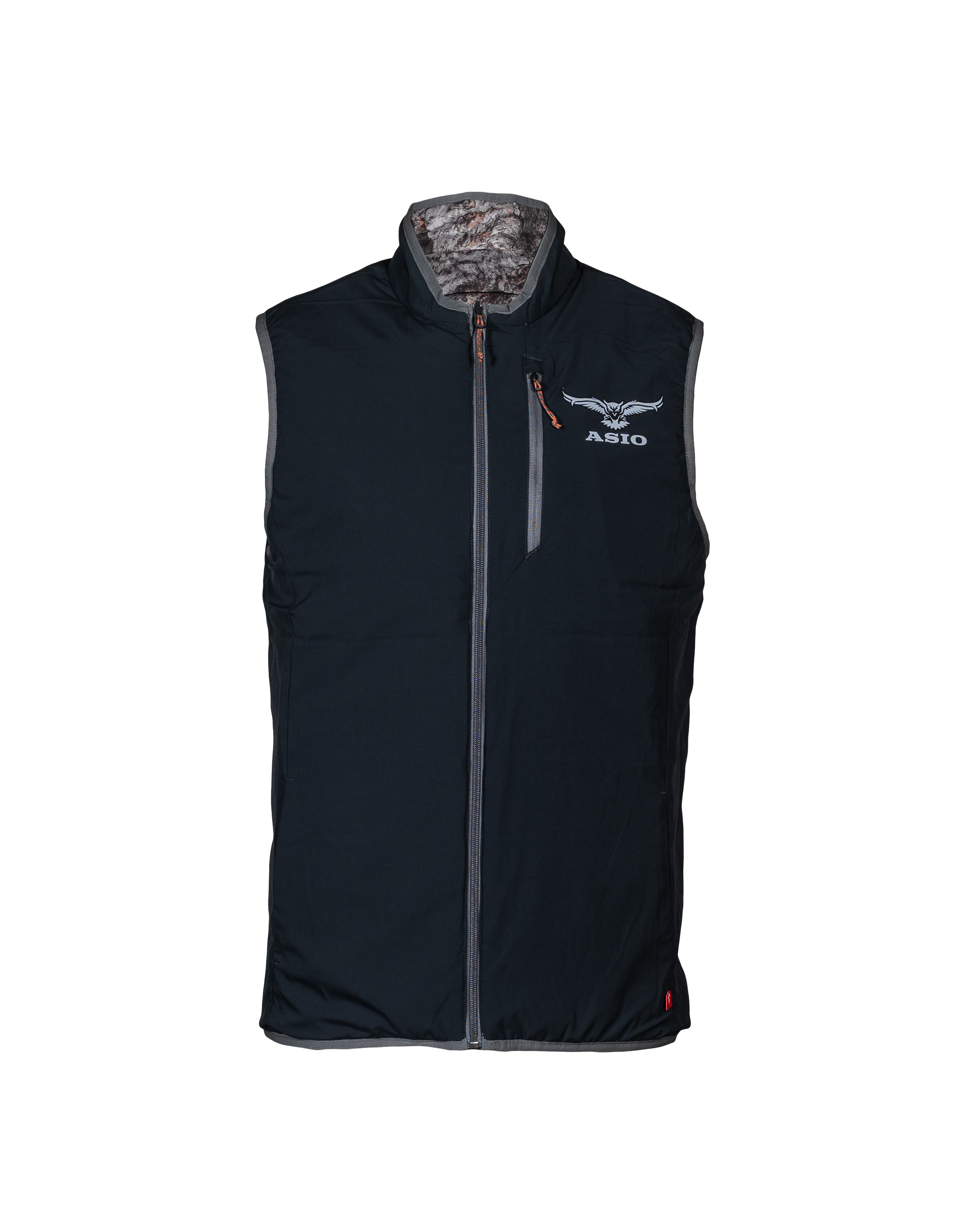 Solid black reversible side of the Raptor Midweight Puffy Vest with camo collar
