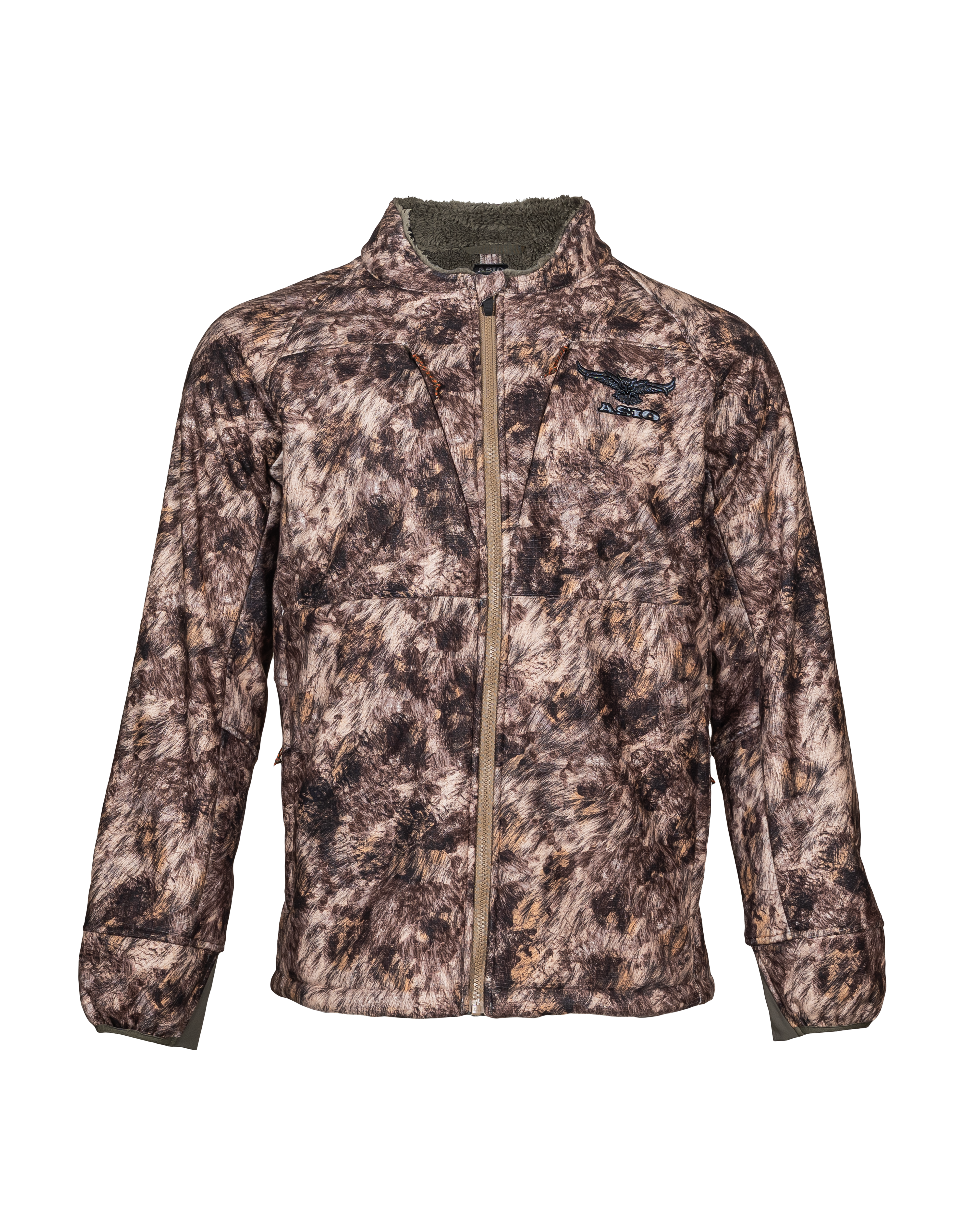 Front view of the ASIO Midweight Sherpa Jacket in RAPX Camo