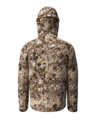 asio gear rapx camo waterproof rain jacket for bowhunters hunting from a treestand. features an elastic hood cinch for customizable fit.