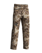 asio gear rapx camo waterproof rain pant for bowhunters hunting from a treestand. features a brushed outer fabric to dampen sound and full side zips for easy on/off.